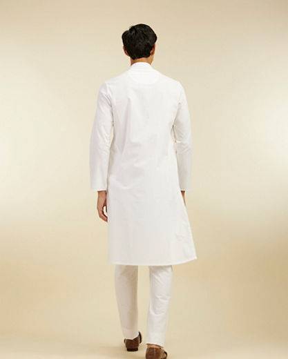 Diwas Men Snow White Plain Classic Kurta with Embroidered Neckline