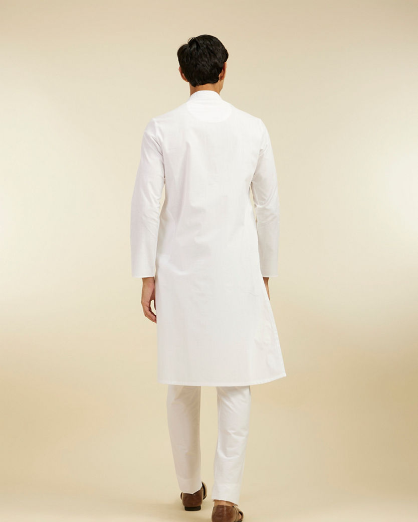 Diwas Men Snow White Plain Classic Kurta with Embroidered Neckline