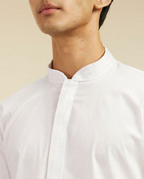 Diwas Men Snow White Plain Classic Kurta with Embroidered Neckline