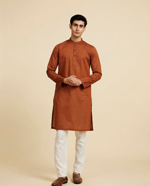 Diwas Men Savanna Brown Lattice Patterned Kurta
