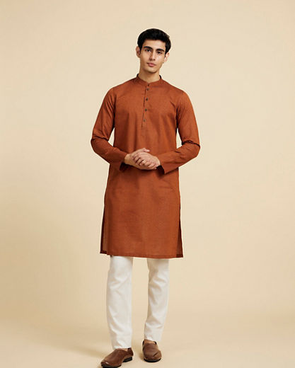Diwas Men Savanna Brown Lattice Patterned Kurta