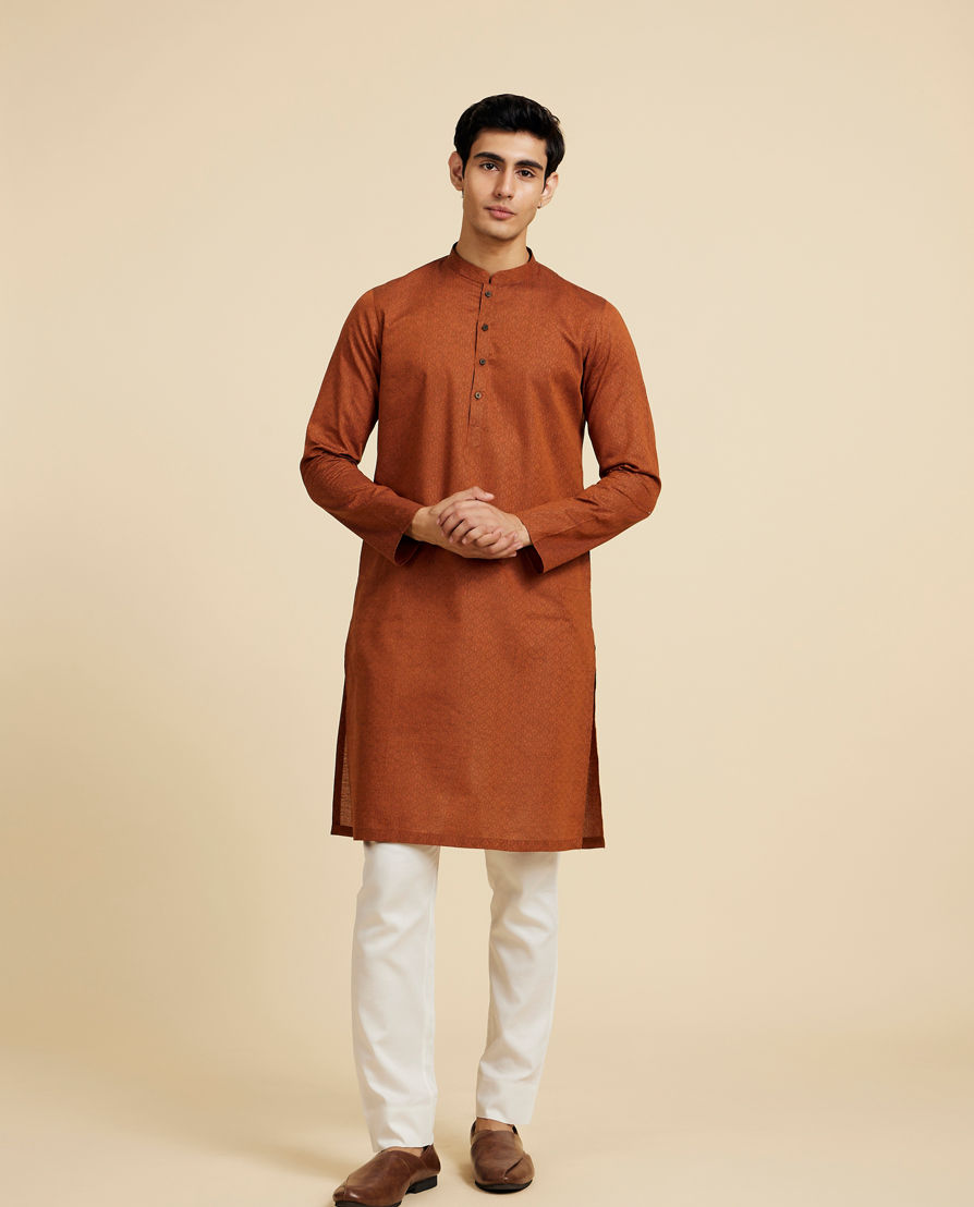 Diwas Men Savanna Brown Lattice Patterned Kurta