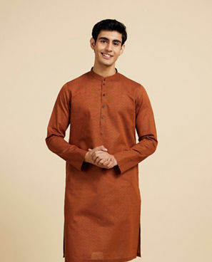 Diwas Men Savanna Brown Lattice Patterned Kurta