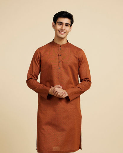 Diwas Men Savanna Brown Lattice Patterned Kurta