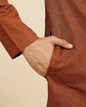 Diwas Men Savanna Brown Lattice Patterned Kurta