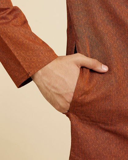 Diwas Men Savanna Brown Lattice Patterned Kurta