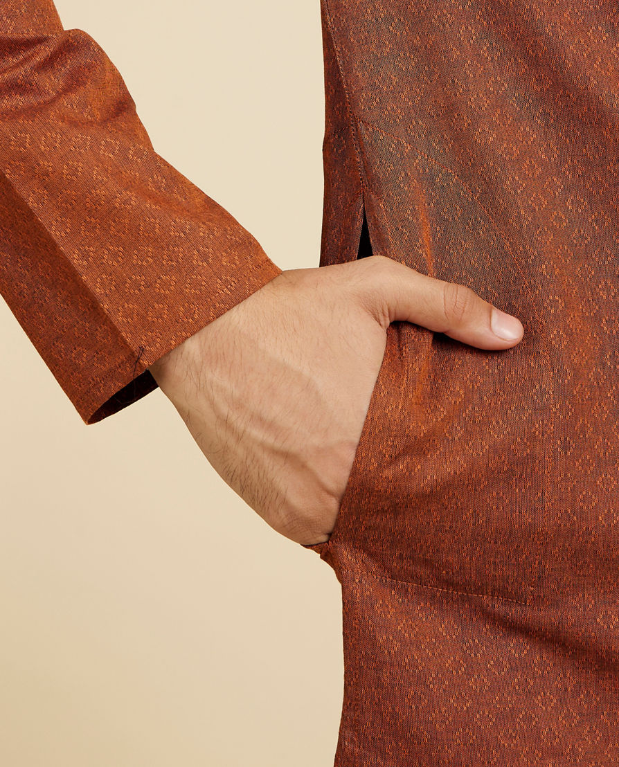 Diwas Men Savanna Brown Lattice Patterned Kurta