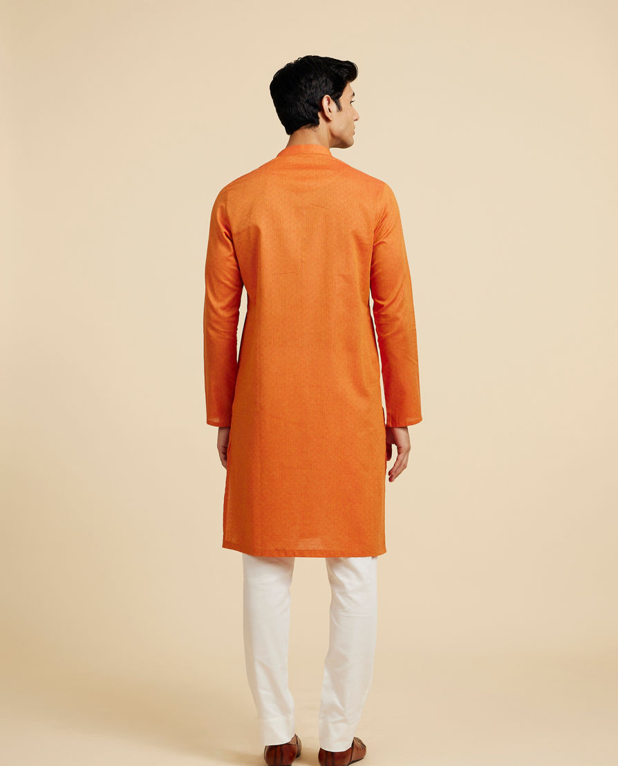 Diwas Men Pumpkin Orange Lattice Patterned Kurta