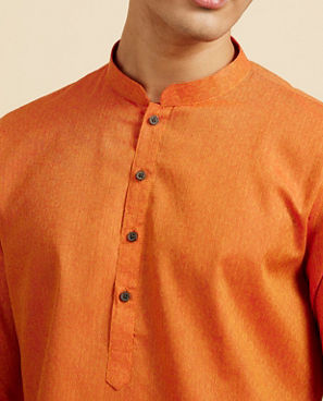 Diwas Men Pumpkin Orange Lattice Patterned Kurta