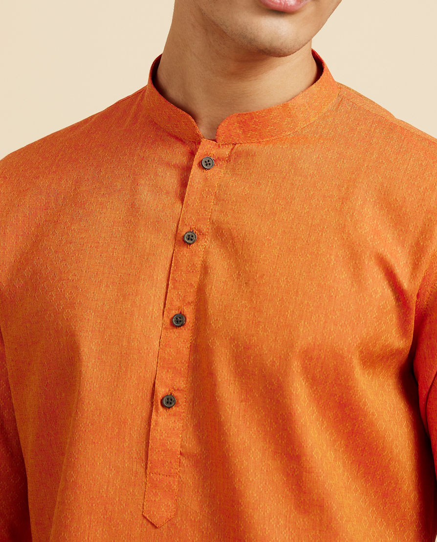 Diwas Men Pumpkin Orange Lattice Patterned Kurta