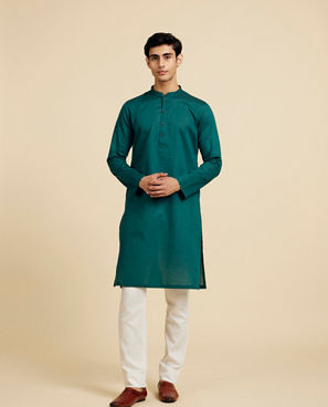 Diwas Men Teal Green Lattice Patterned Kurta
