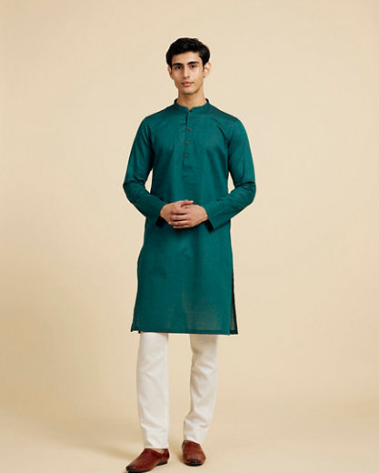 Diwas Men Teal Green Lattice Patterned Kurta