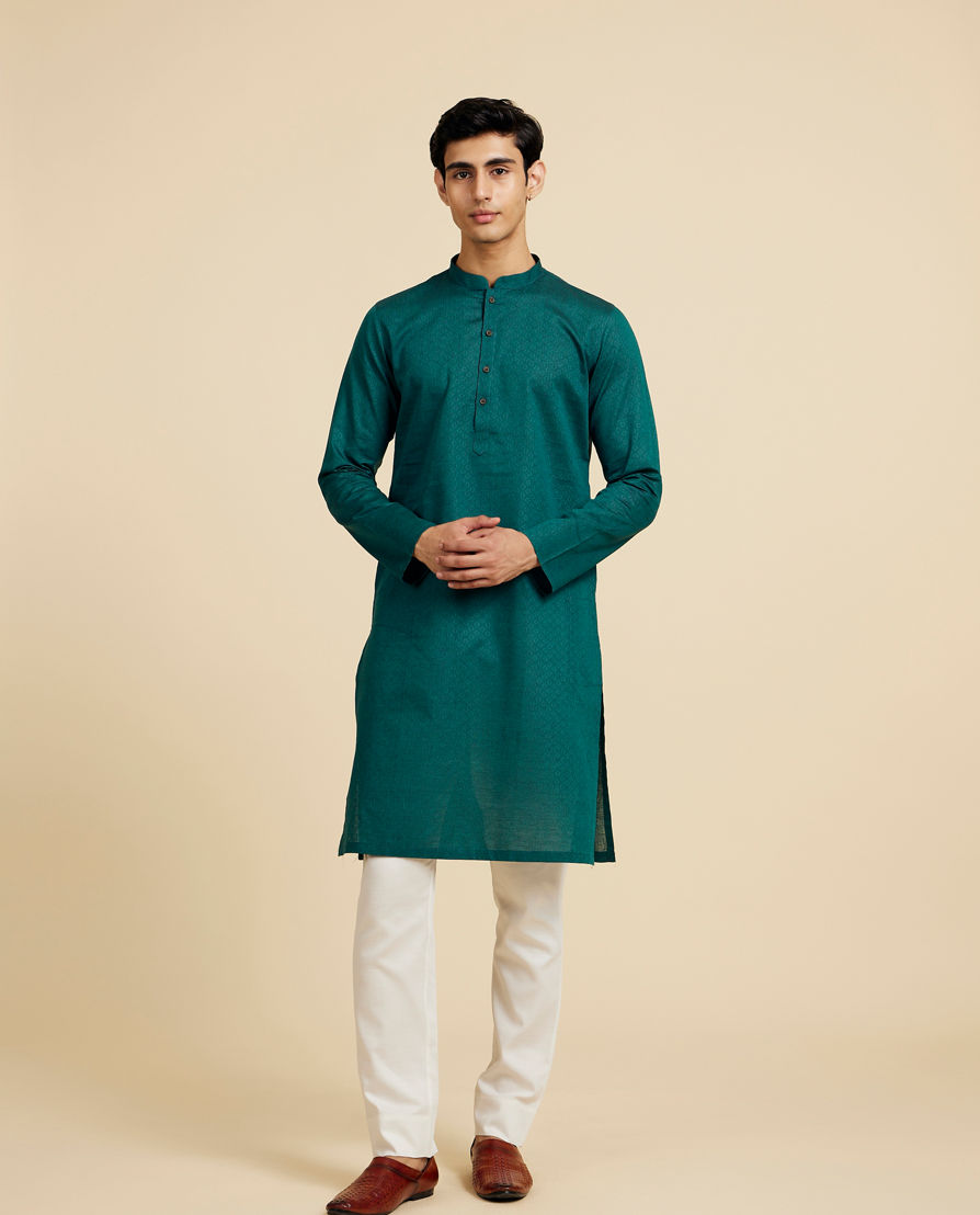 Diwas Men Teal Green Lattice Patterned Kurta