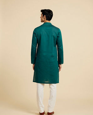 Diwas Men Teal Green Lattice Patterned Kurta
