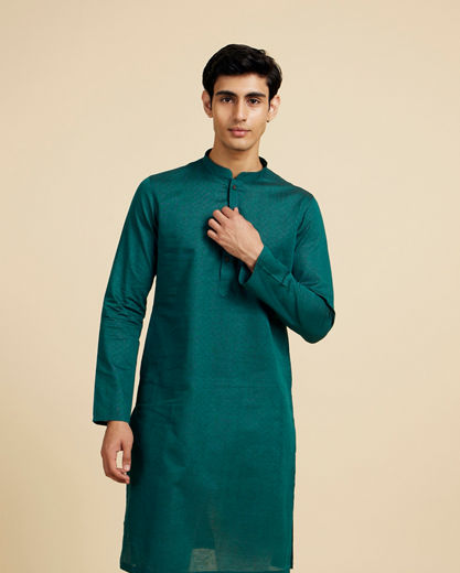 Diwas Men Teal Green Lattice Patterned Kurta