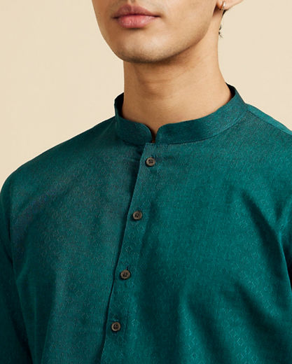 Diwas Men Teal Green Lattice Patterned Kurta