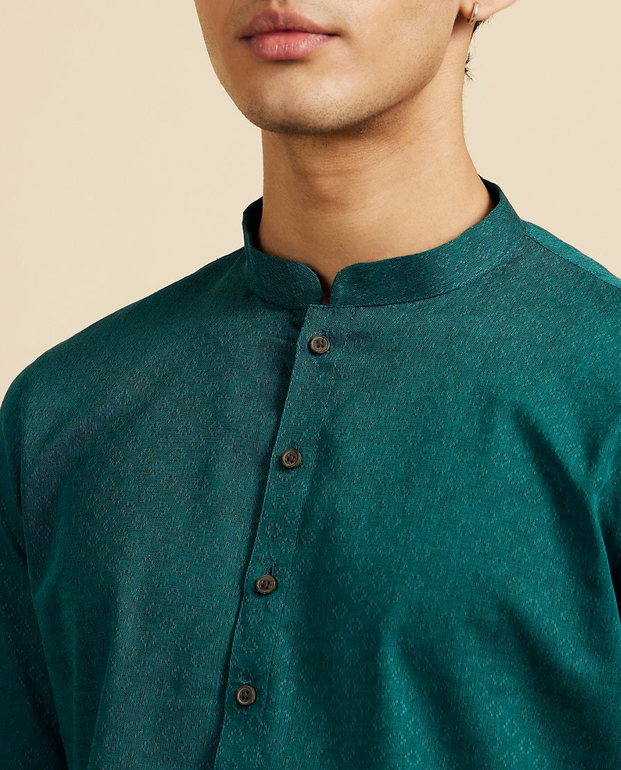 Diwas Men Teal Green Lattice Patterned Kurta