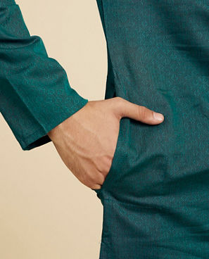 Diwas Men Teal Green Lattice Patterned Kurta