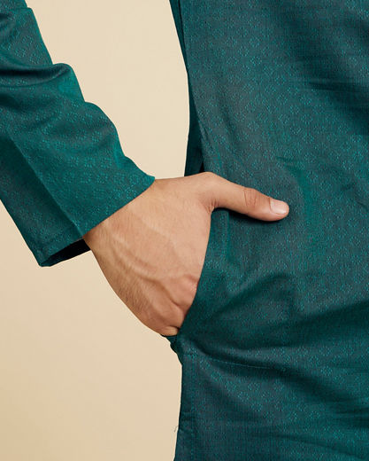 Diwas Men Teal Green Lattice Patterned Kurta