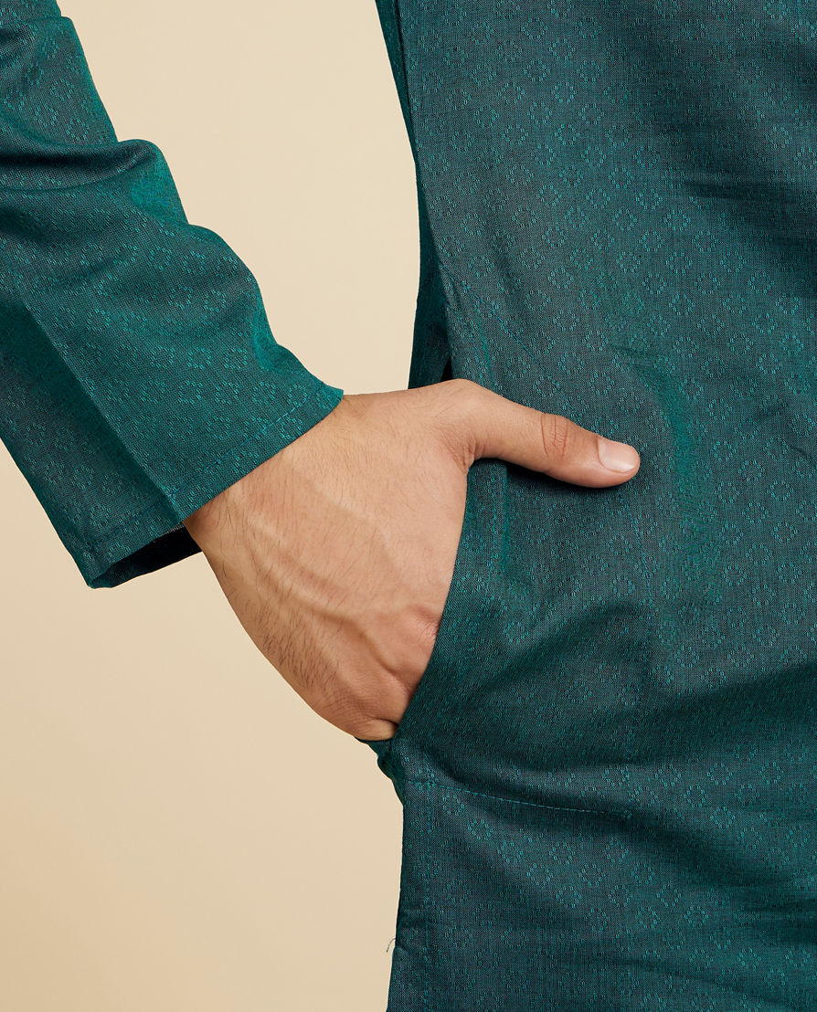 Diwas Men Teal Green Lattice Patterned Kurta
