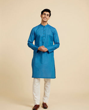 Diwas Men Cerulean Blue Lattice Patterned Kurta