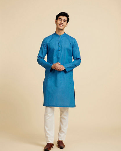 Diwas Men Cerulean Blue Lattice Patterned Kurta