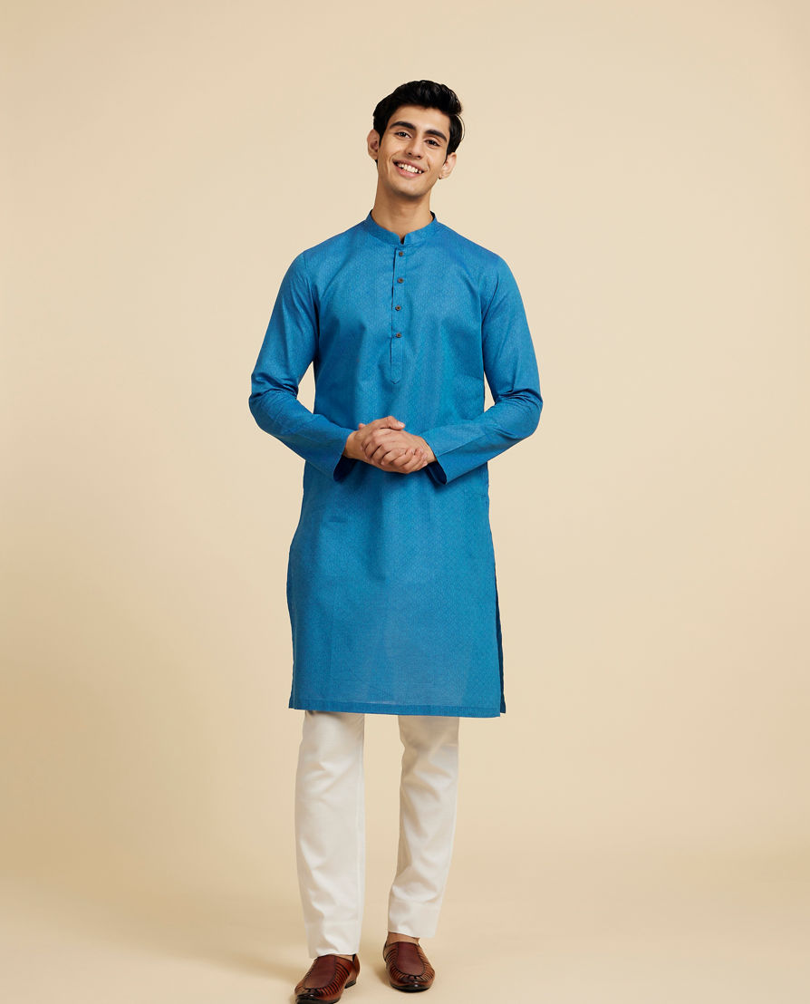 Diwas Men Cerulean Blue Lattice Patterned Kurta