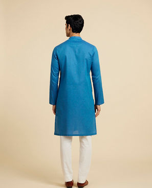 Diwas Men Cerulean Blue Lattice Patterned Kurta