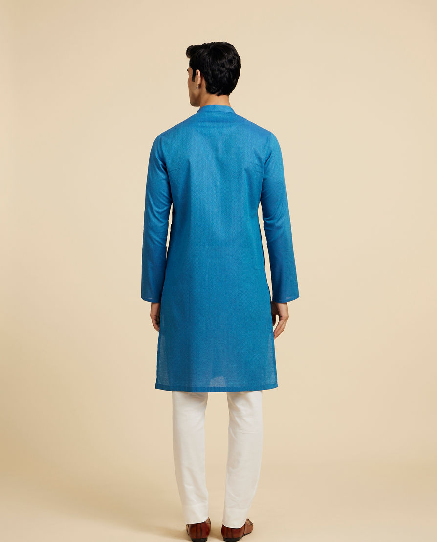 Diwas Men Cerulean Blue Lattice Patterned Kurta