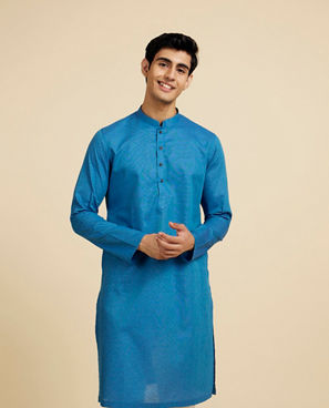 Diwas Men Cerulean Blue Lattice Patterned Kurta