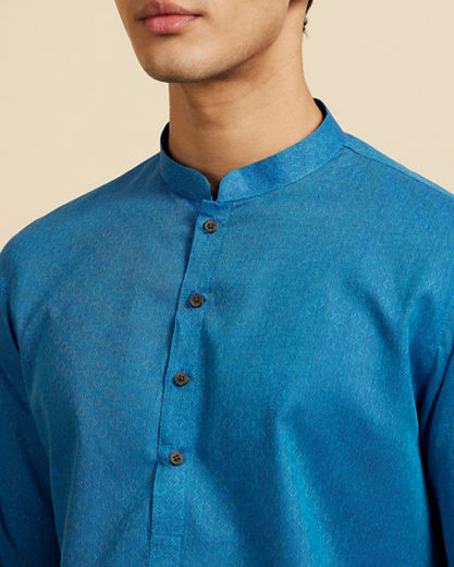 Diwas Men Cerulean Blue Lattice Patterned Kurta