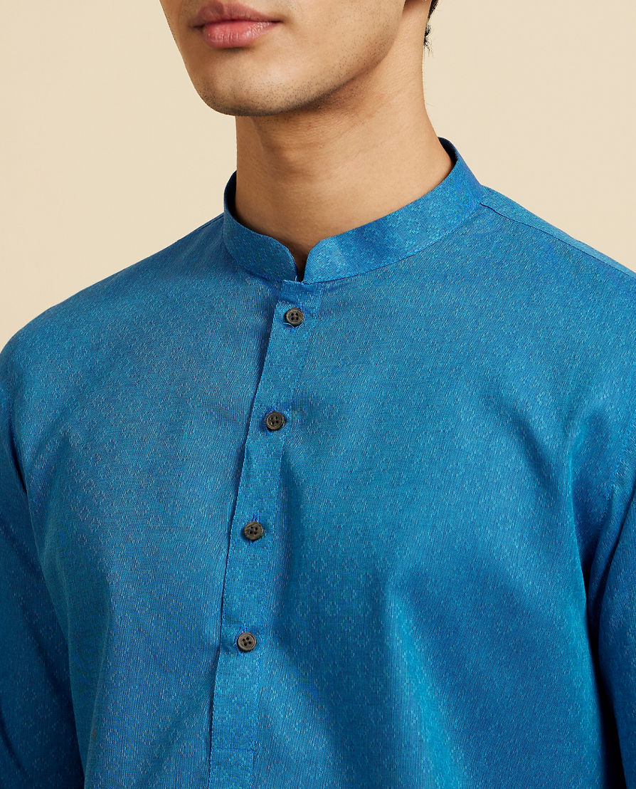 Diwas Men Cerulean Blue Lattice Patterned Kurta