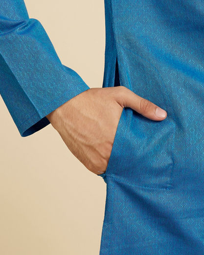 Diwas Men Cerulean Blue Lattice Patterned Kurta