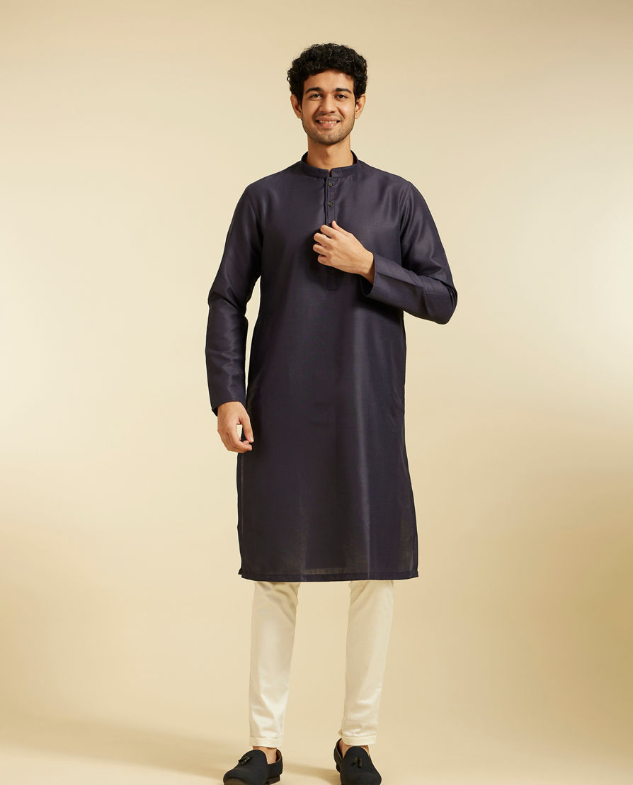 Diwas Men French Navy Blue Plain Classic Kurta