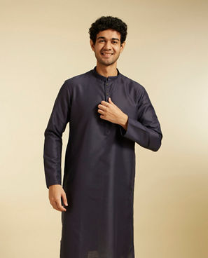 Diwas Men French Navy Blue Plain Classic Kurta