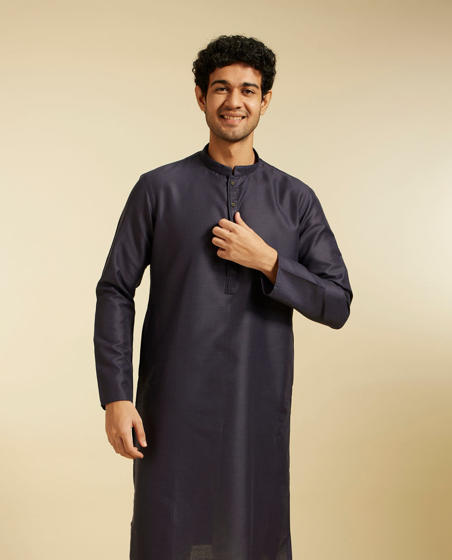Diwas Men French Navy Blue Plain Classic Kurta