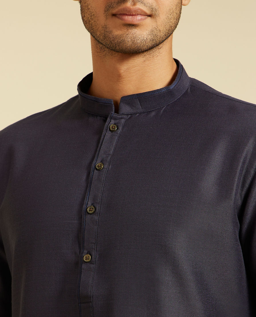 Diwas Men French Navy Blue Plain Classic Kurta