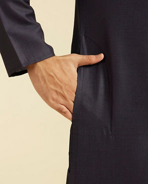 Diwas Men French Navy Blue Plain Classic Kurta