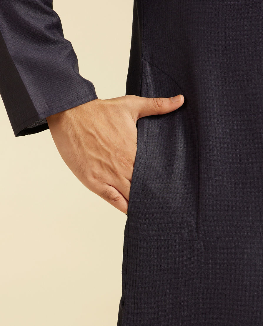 Diwas Men French Navy Blue Plain Classic Kurta