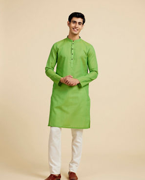 Diwas Men Soft Green Chevron Printed Kurta