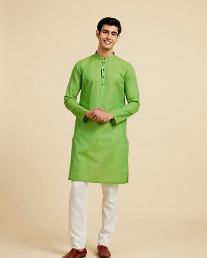 Diwas Men Soft Green Chevron Printed Kurta