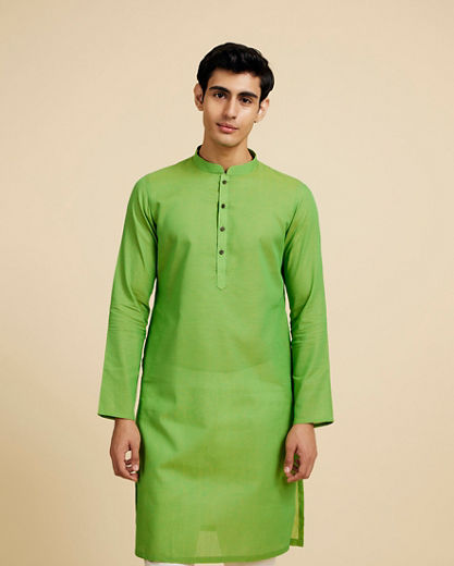 Diwas Men Soft Green Chevron Printed Kurta