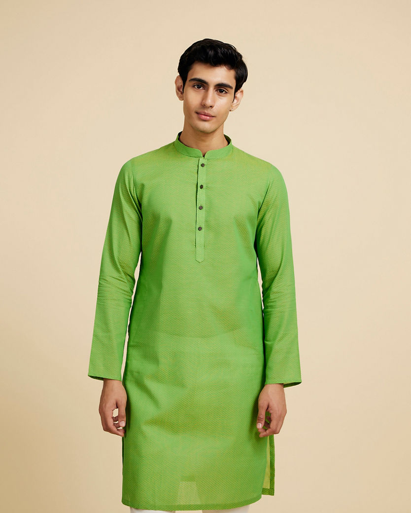 Diwas Men Soft Green Chevron Printed Kurta