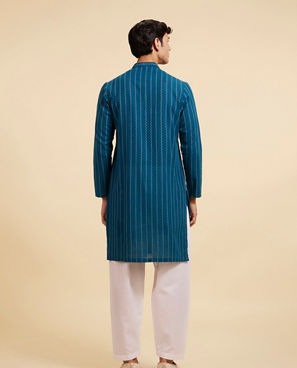 Diwas Men Teal Blue Bel Printed Kurta