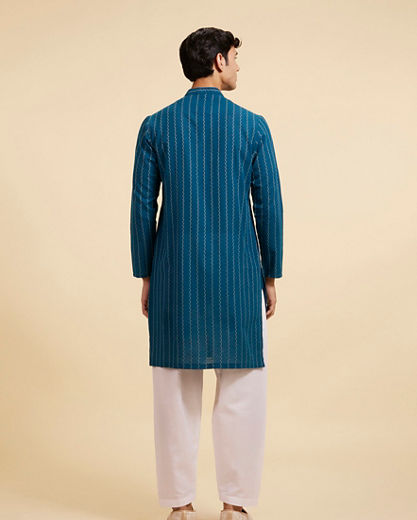 Diwas Men Teal Blue Bel Printed Kurta