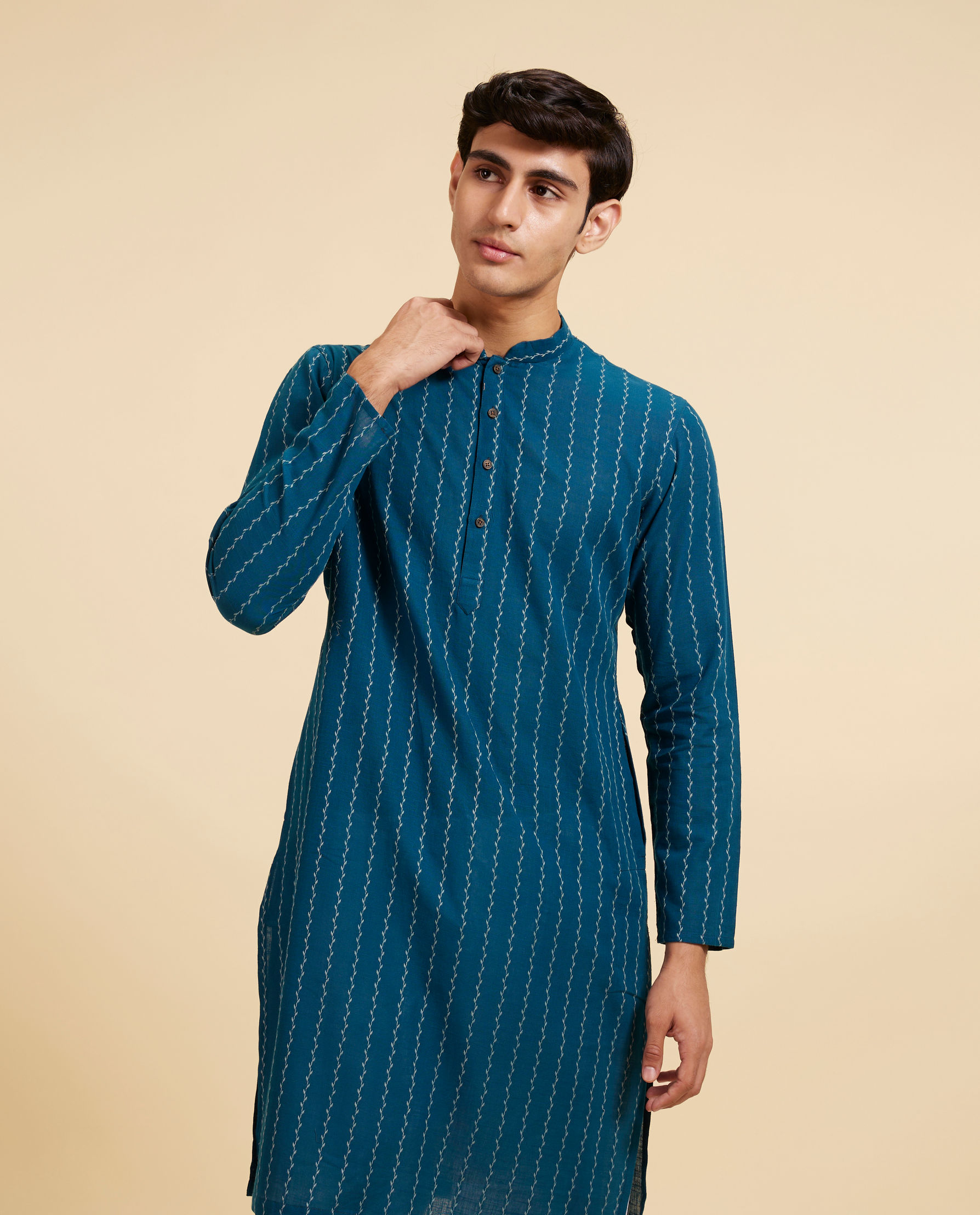 Diwas Men Teal Blue Bel Printed Kurta