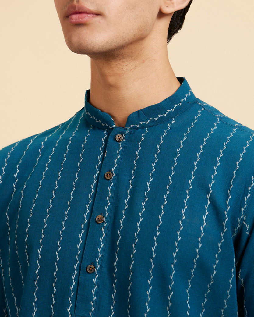 Diwas Men Teal Blue Bel Printed Kurta