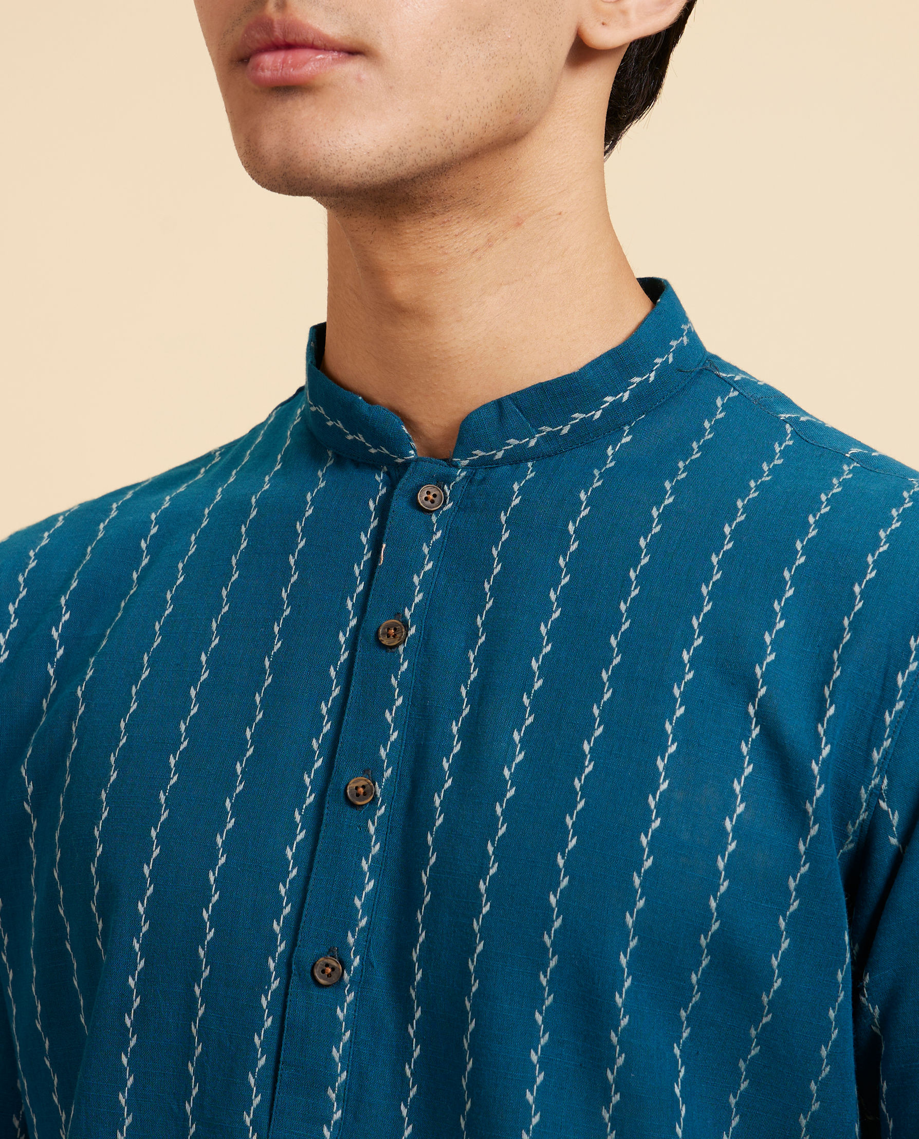 Diwas Men Teal Blue Bel Printed Kurta