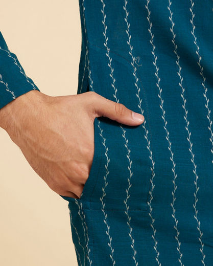Diwas Men Teal Blue Bel Printed Kurta