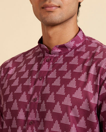 Diwas Men Damson Purple Kurta with Gopuram Motifs